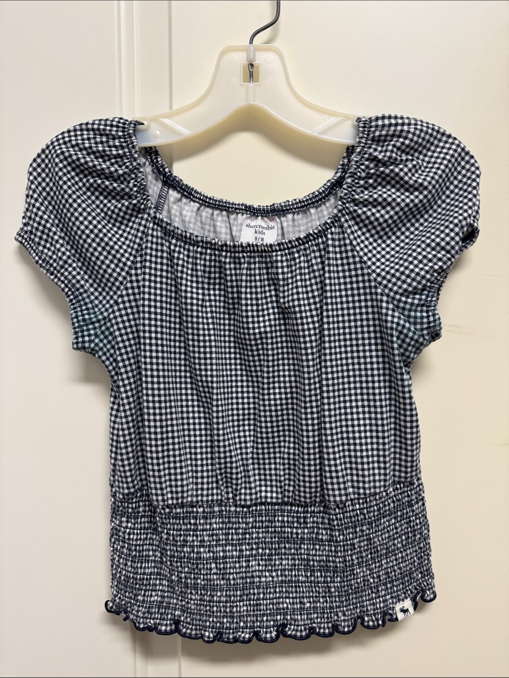 abercrombie kids navy and white gingham smocked peplum top
